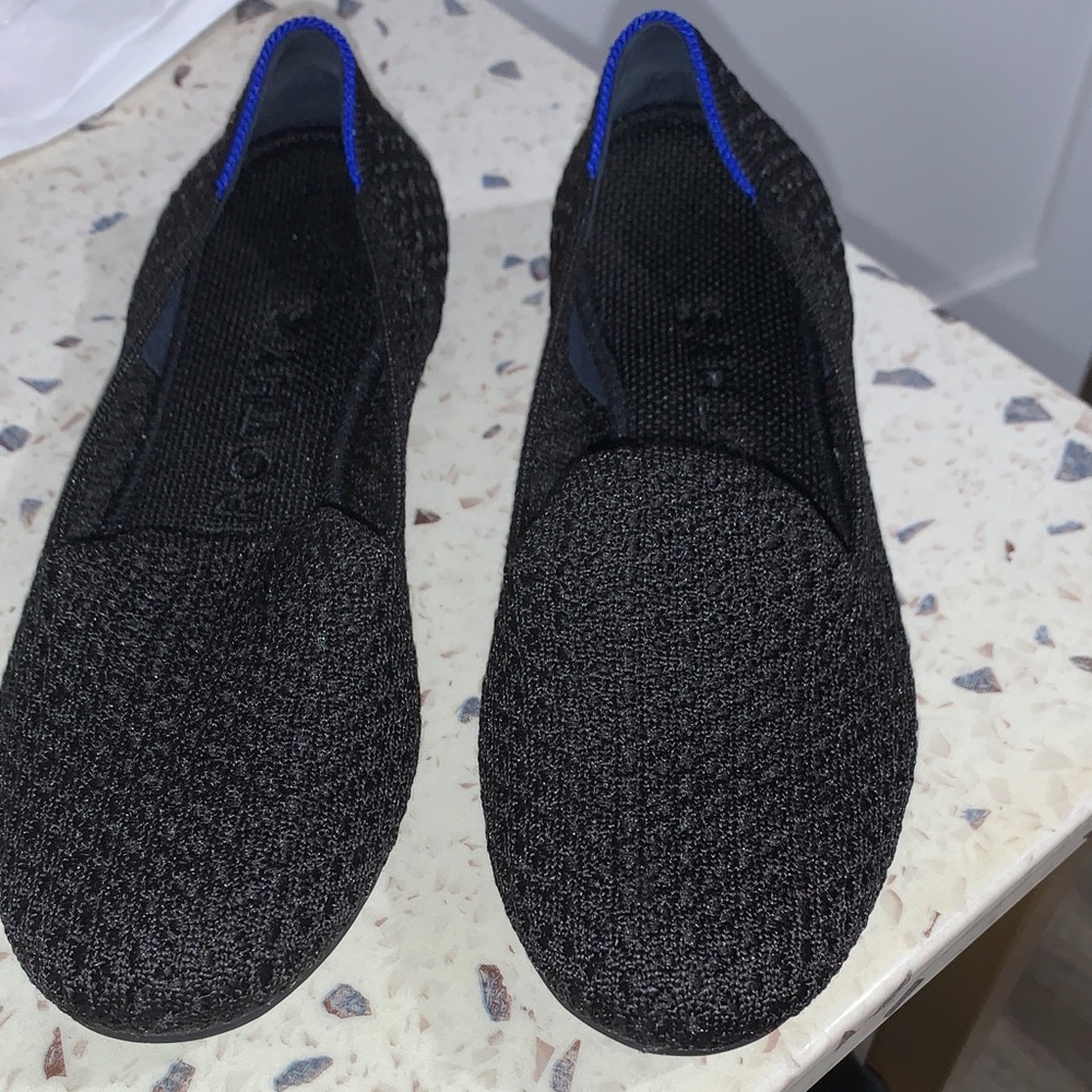 Rothy's Black Loafers with Blue Trim